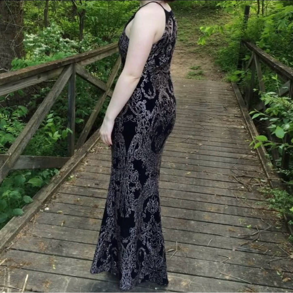 Gold Glitter and Black Form Fitting Prom Dress